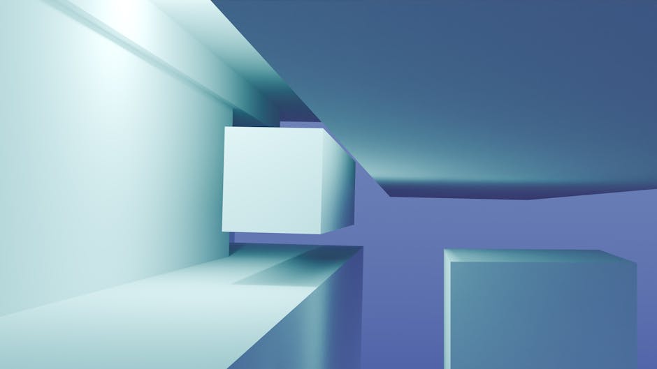 Modern abstract 3D render with floating geometric cubes in soft blue hues, perfect for backgrounds.