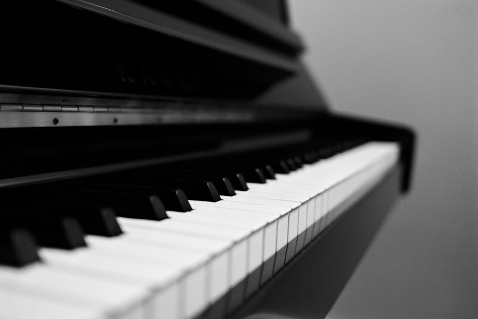 Elegant black and white photo capturing the timeless beauty of piano keys. Ideal for music lovers.