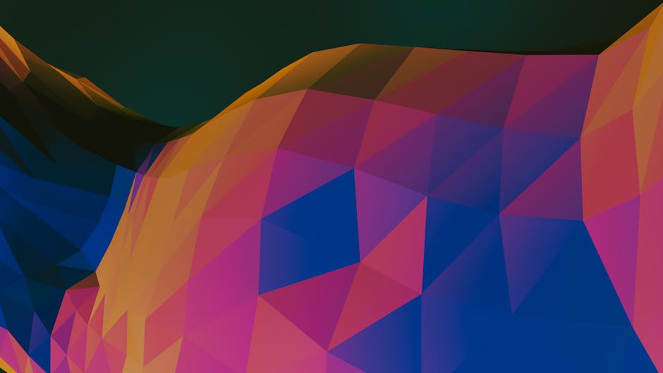 A vibrant polygonal abstract design featuring a colorful geometric pattern.