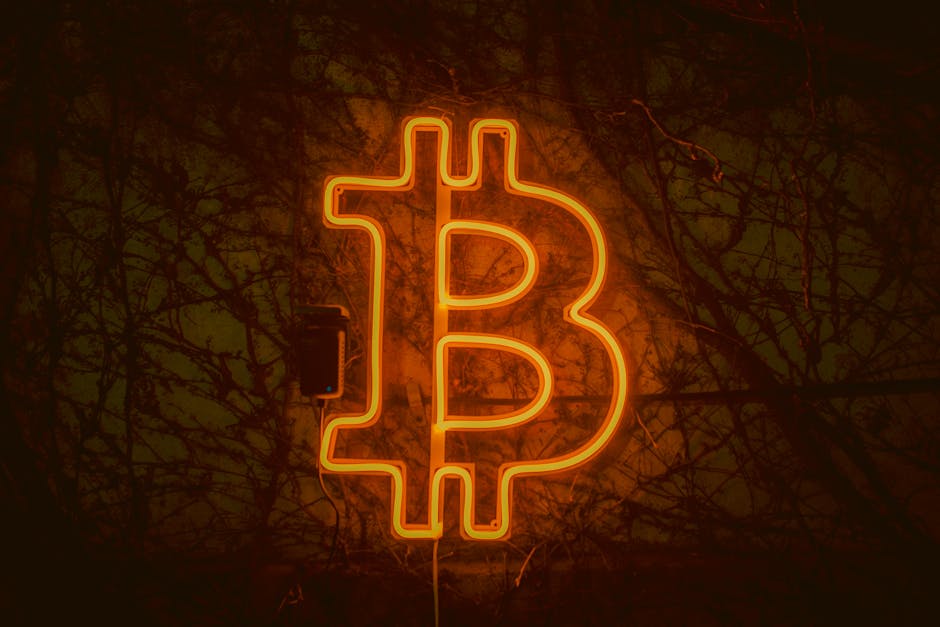 Glowing neon Bitcoin symbol on a rustic background representing digital currency and innovation.
