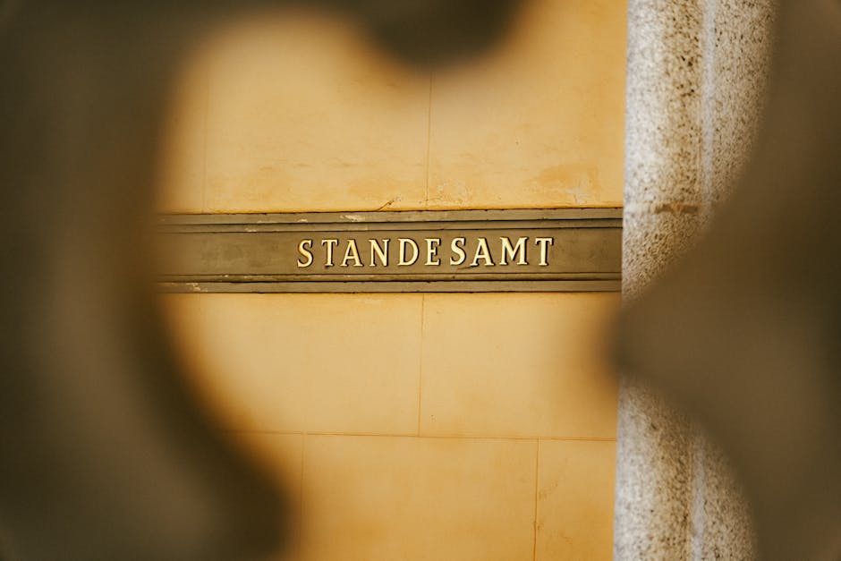 Close-up of the 'Standesamt' sign at the Zittau City Hall, Germany.