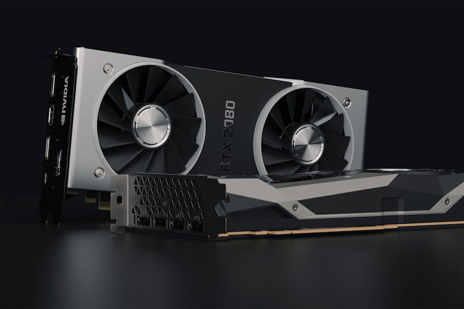 Detailed close-up image of NVIDIA RTX 2080 graphics card showcasing hardware components.