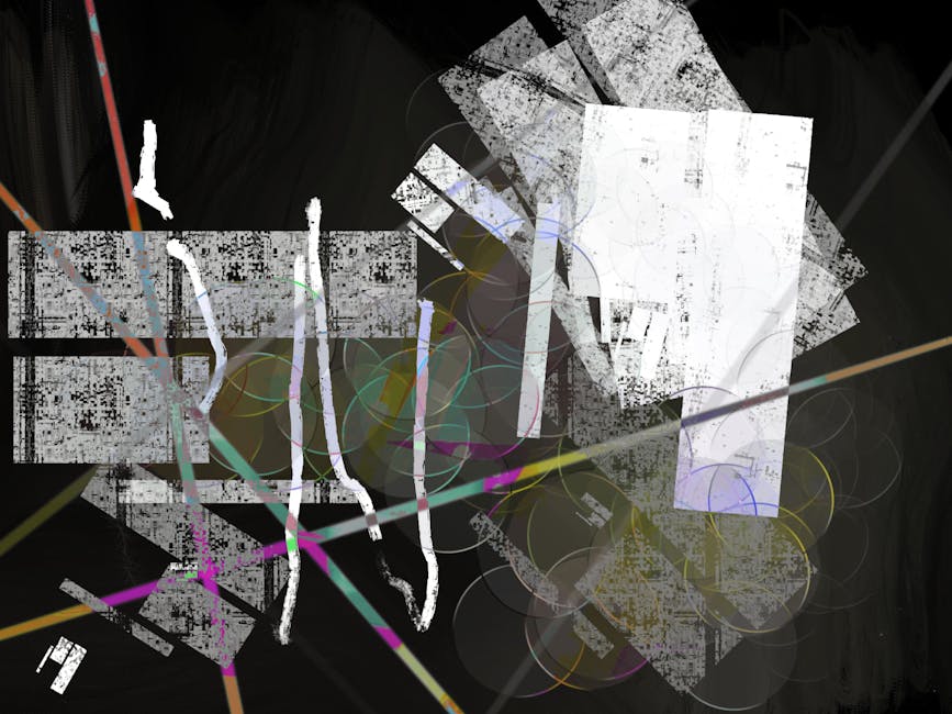 Vivid abstract artwork featuring geometric patterns and rich textures on a dark background.